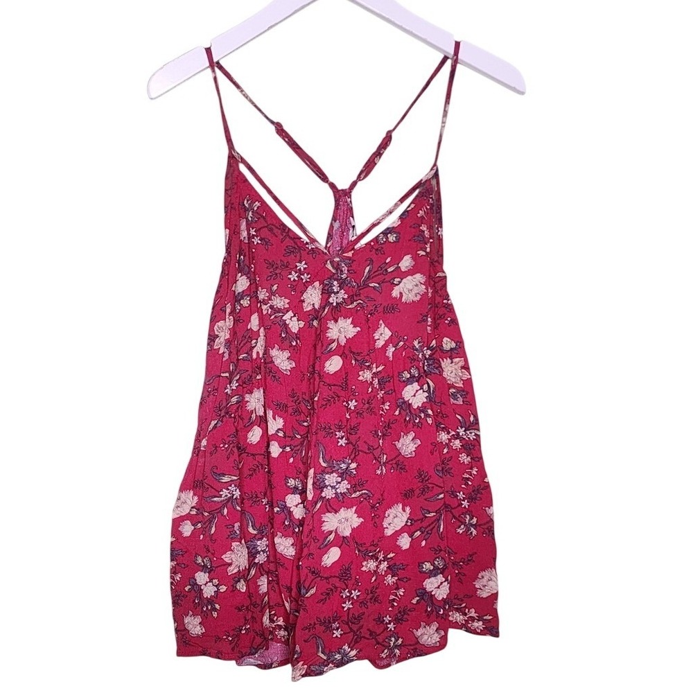American Eagle Babydoll Tank Top Pink Floral Strappy Boho Crop Summer